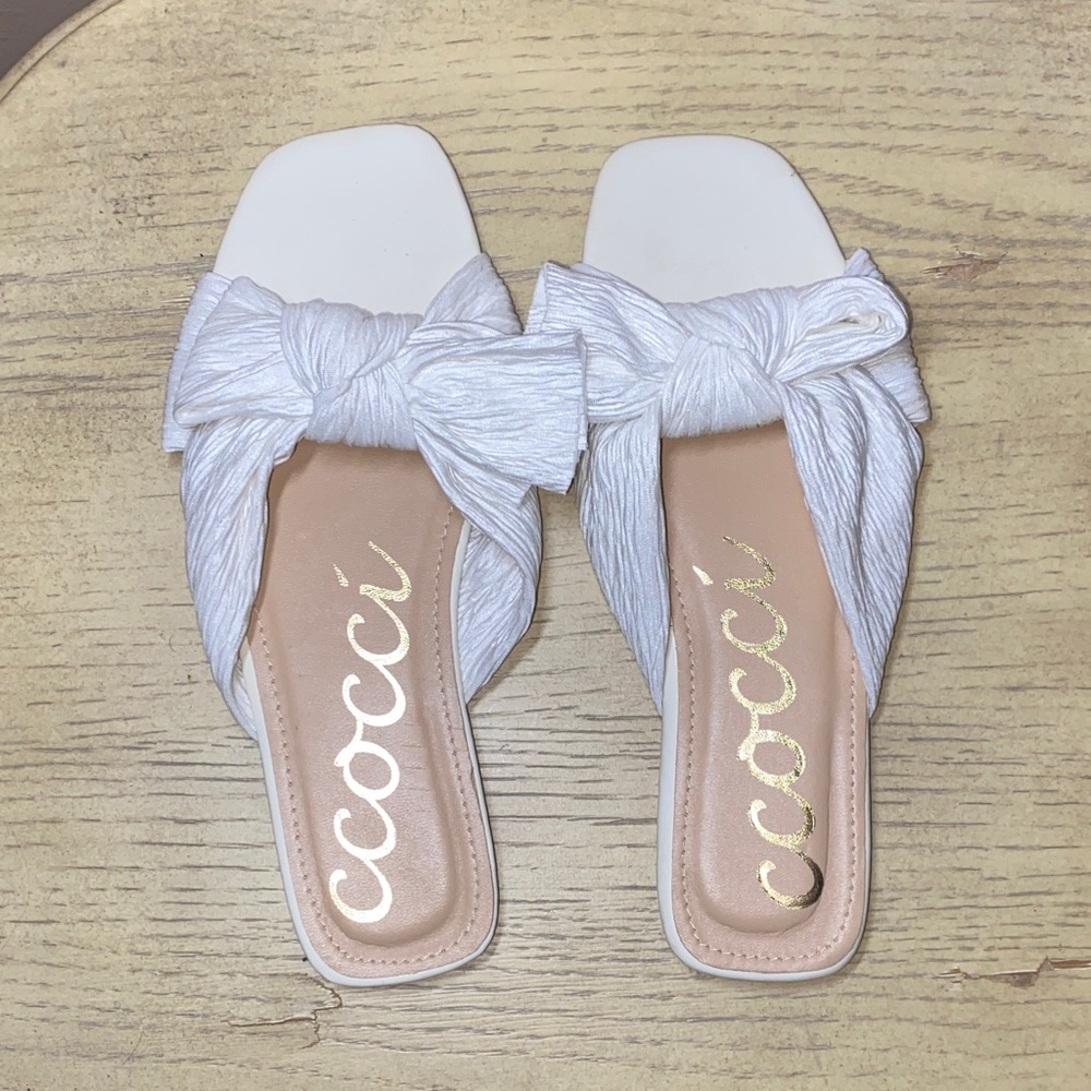 CCOCCI Women's Cream Bow Slide Sandals